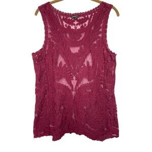 Express Lace Sheer Tank Embroidered Boho Top Romantic Flirty Sleeveless Blouse M